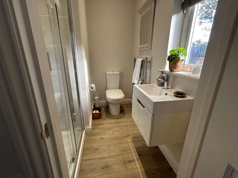 One of three en-suite shower rooms at The Cider Mill, a luxury holiday cottage in Herefordshire, sleeps 6 | Monnington House